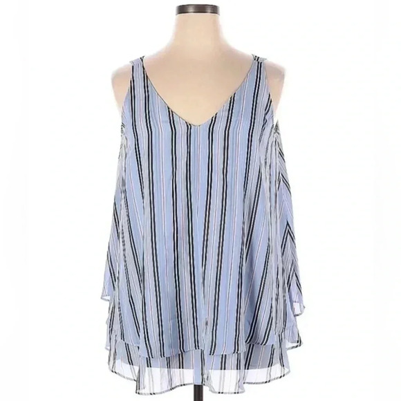 Lane Bryant Stripe Modern Swing Double-Layer Chiffon Tank Blouse Plus Size 14 - Picture 1 of 2